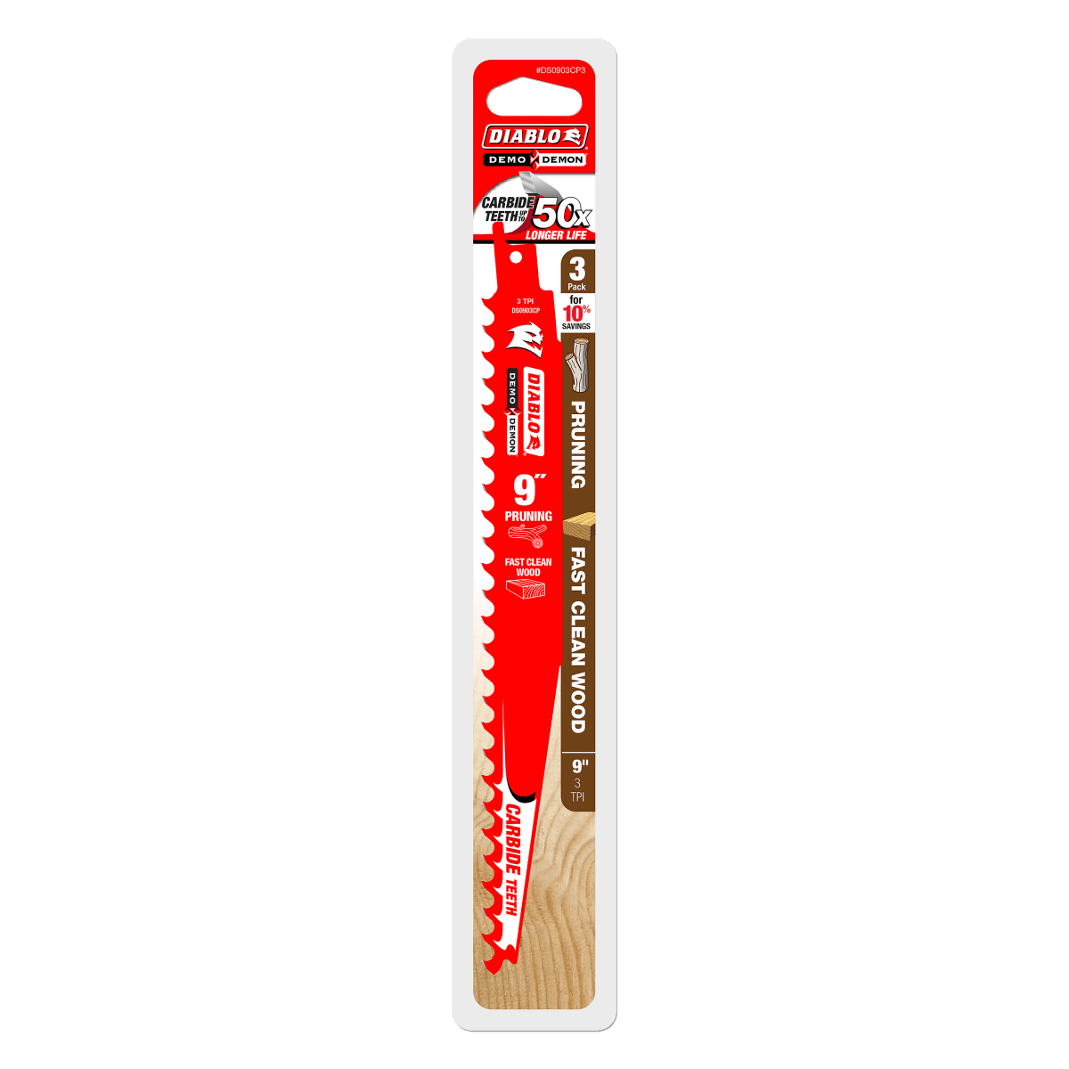 9" 3TPI Demo Demon™ Carbide Tipped Reciprocating Saw Blades for Pruning and Clean Wood (3 - pk) - AAA Industrial Supply