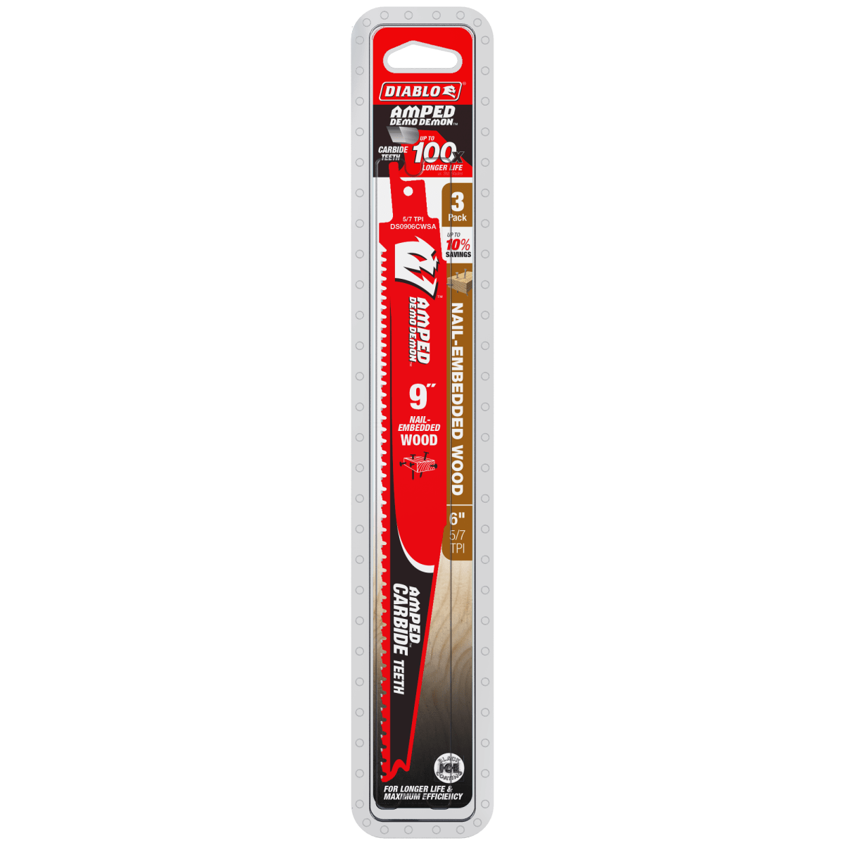 9" 5/7 TPI AMPED™ Demo Demon™ Carbide Teeth Reciprocating Saw Blade for Nail - Embedded Wood - AAA Industrial Supply