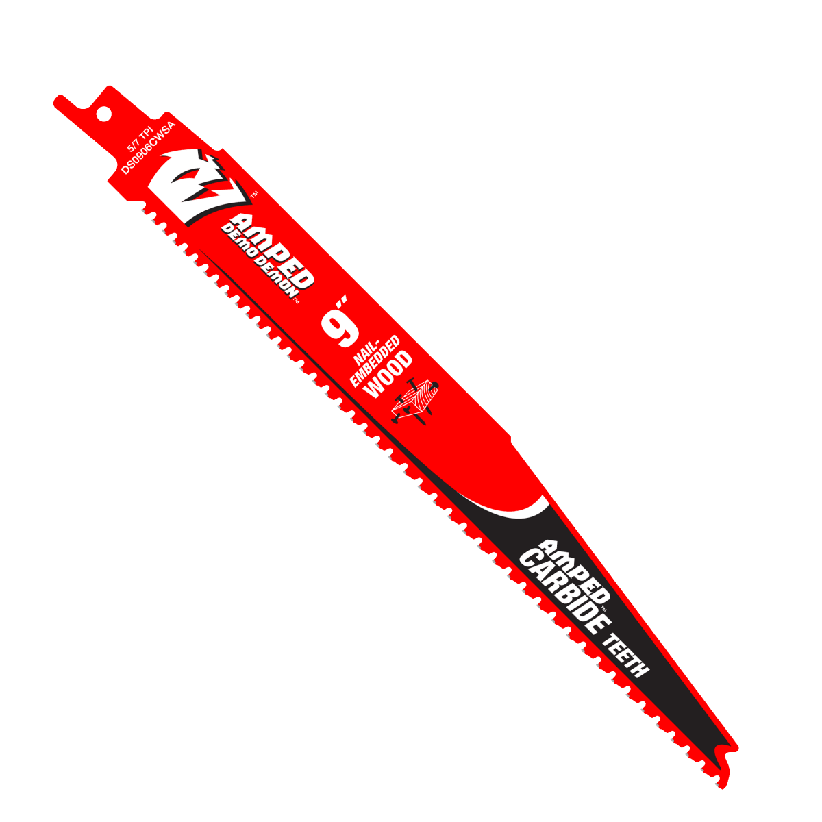 9" 5/7 TPI AMPED™ Demo Demon™ Carbide Teeth Reciprocating Saw Blade for Nail - Embedded Wood - AAA Industrial Supply