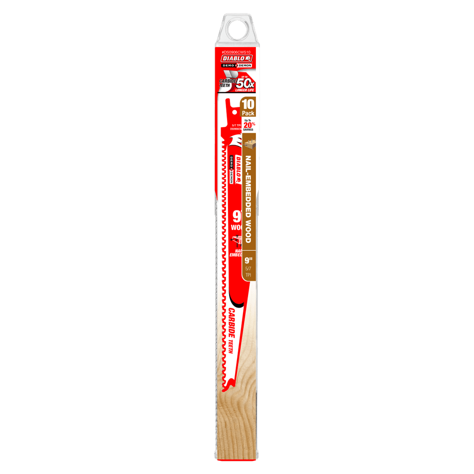 9" 5/7 TPI Demo Demon™ Carbide Teeth Reciprocating Saw Blades for Nail - Embedded Wood (10 - pk) - AAA Industrial Supply