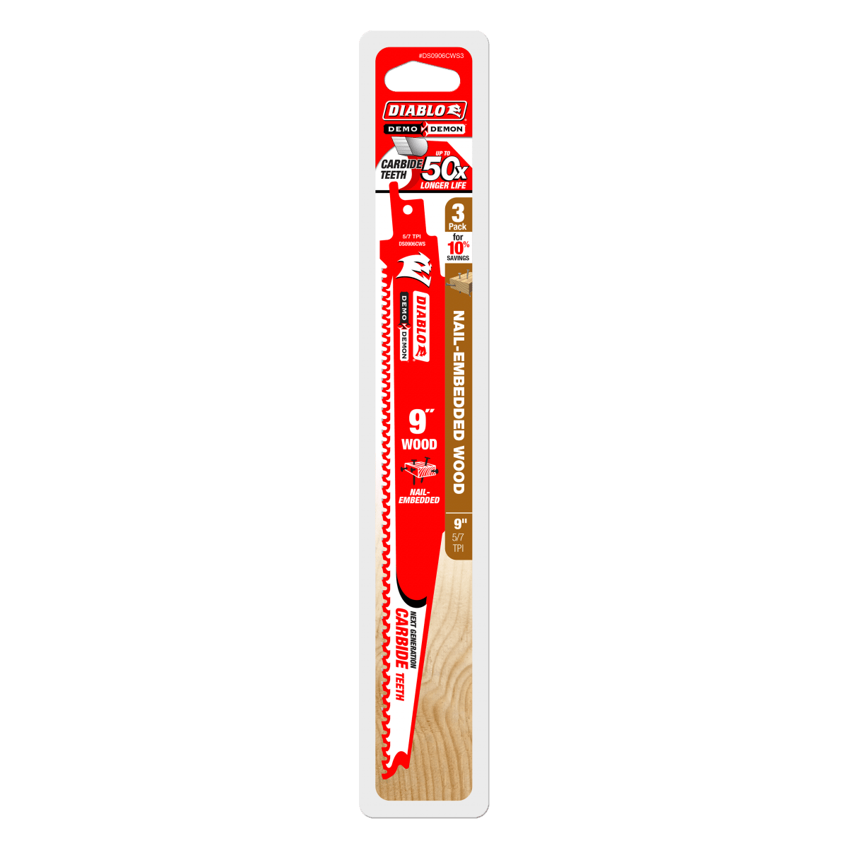 9" 5/7 TPI Demo Demon™ Carbide Teeth Reciprocating Saw Blades for Nail - Embedded Wood (3 Pk) - AAA Industrial Supply