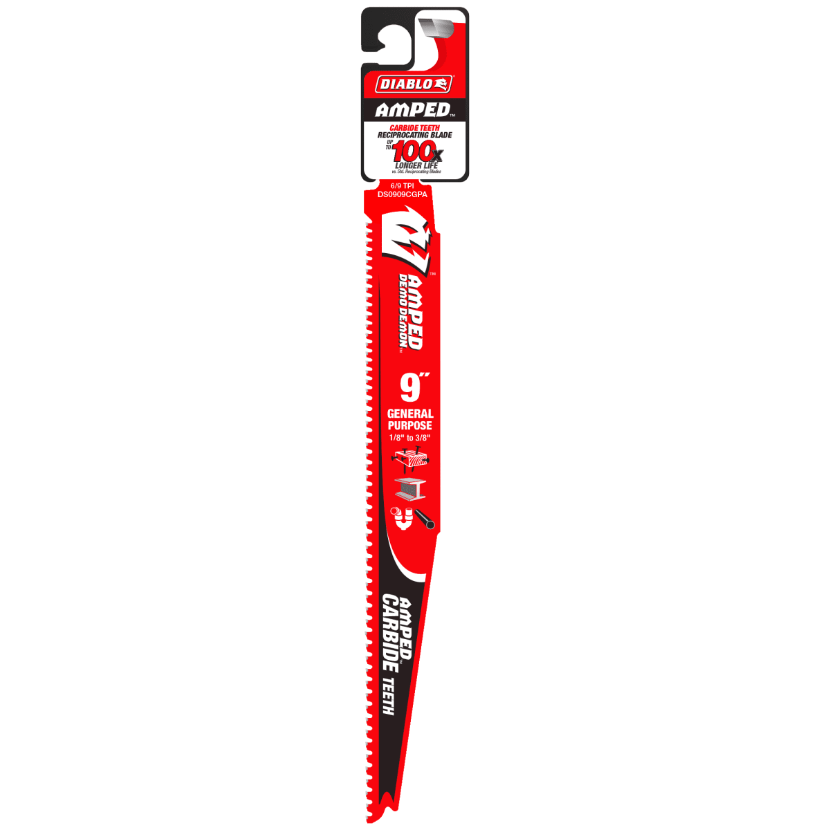 9" 6/9TPI AMPED™ Demo Demon™ Carbide Teeth Reciprocating Saw Blade for General Purpose Cuts - AAA Industrial Supply