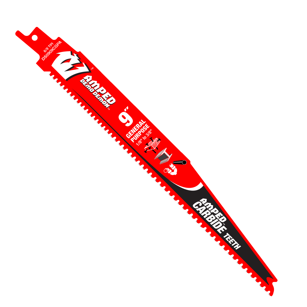 9" 6/9TPI AMPED™ Demo Demon™ Carbide Teeth Reciprocating Saw Blade for General Purpose Cuts - AAA Industrial Supply
