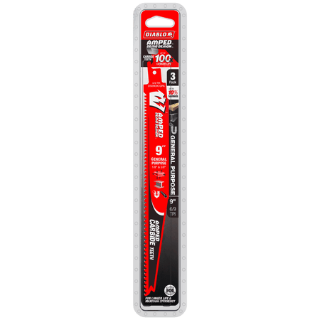 9" 6/9TPI AMPED™ Demo Demon™ Carbide Teeth Reciprocating Saw Blades for General Purpose Cuts (3 - pk) - AAA Industrial Supply