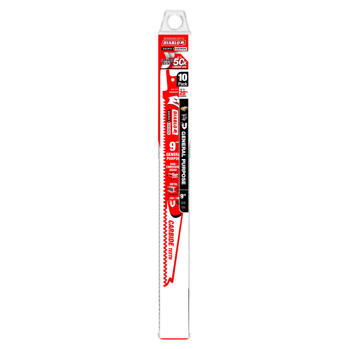 9" 6/9TPI Demo Demon™ Carbide Tipped Reciprocating Saw Blade for General Purpose Cuts (10 - pk) - AAA Industrial Supply