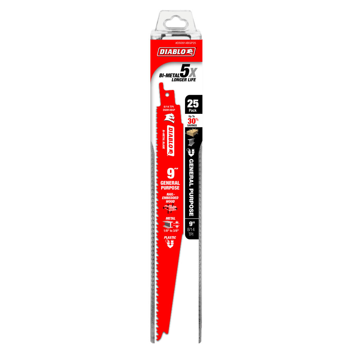 9" 8/14TPI I Bi - Metal Reciprocating Saw Blades for General Purpose Cuts (25 - pk) - AAA Industrial Supply