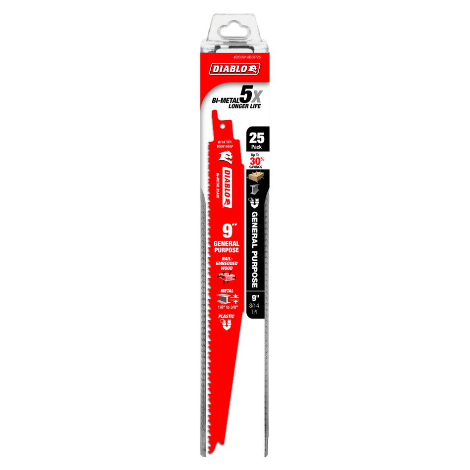 9" 8/14TPI I Bi - Metal Reciprocating Saw Blades for General Purpose Cuts (25 - pk) - AAA Industrial Supply