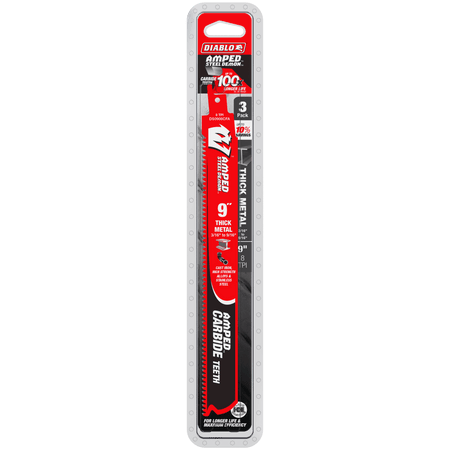 9" 8TPI AMPED™ Steel Demon™ Carbide Teeth Reciprocating Saw Blades for Thick Metal (3 - pk) - AAA Industrial Supply