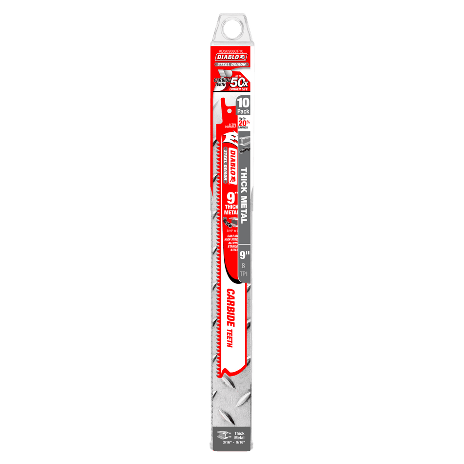 9" 8TPI Steel Demon™ Carbide Teeth Reciprocating Saw Blades for Thick Metal (10 - pk) - AAA Industrial Supply