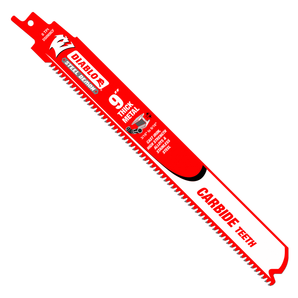 9" 8TPI Steel Demon™ Carbide Teeth Reciprocating Saw Blades for Thick Metal (3 - pk) - AAA Industrial Supply