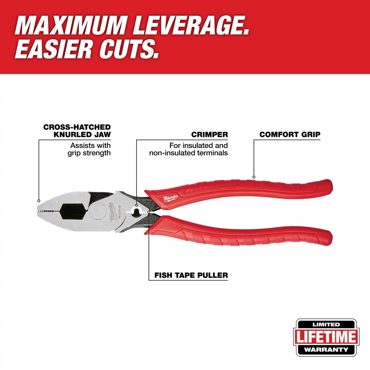 9" Comfort Grip High Leverage Lineman's Pliers w/ Crimper - AAA Industrial Supply