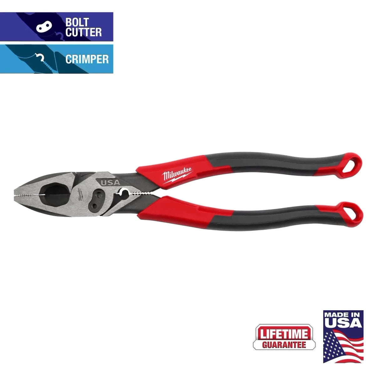 9" Lineman's Comfort Grip Pliers w/ Crimper and Bolt Cutter (USA) - AAA Industrial Supply