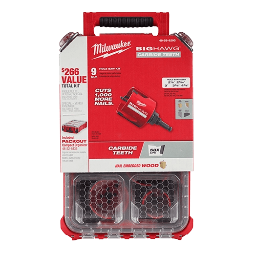 9 PC BIG HAWG™ with Carbide Teeth Hole Saw Kit w/ PACKOUT™ Compact Organizer - AAA Industrial Supply