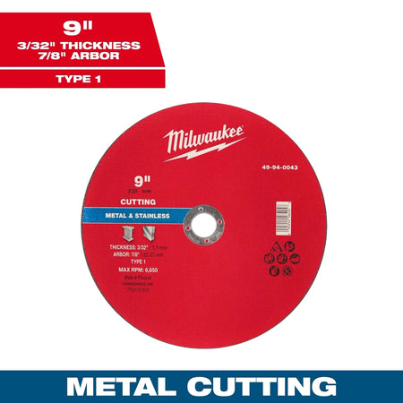 9" x 3/32" x 7/8" Metal Cut Off Wheel -Type 1 - AAA Industrial Supply