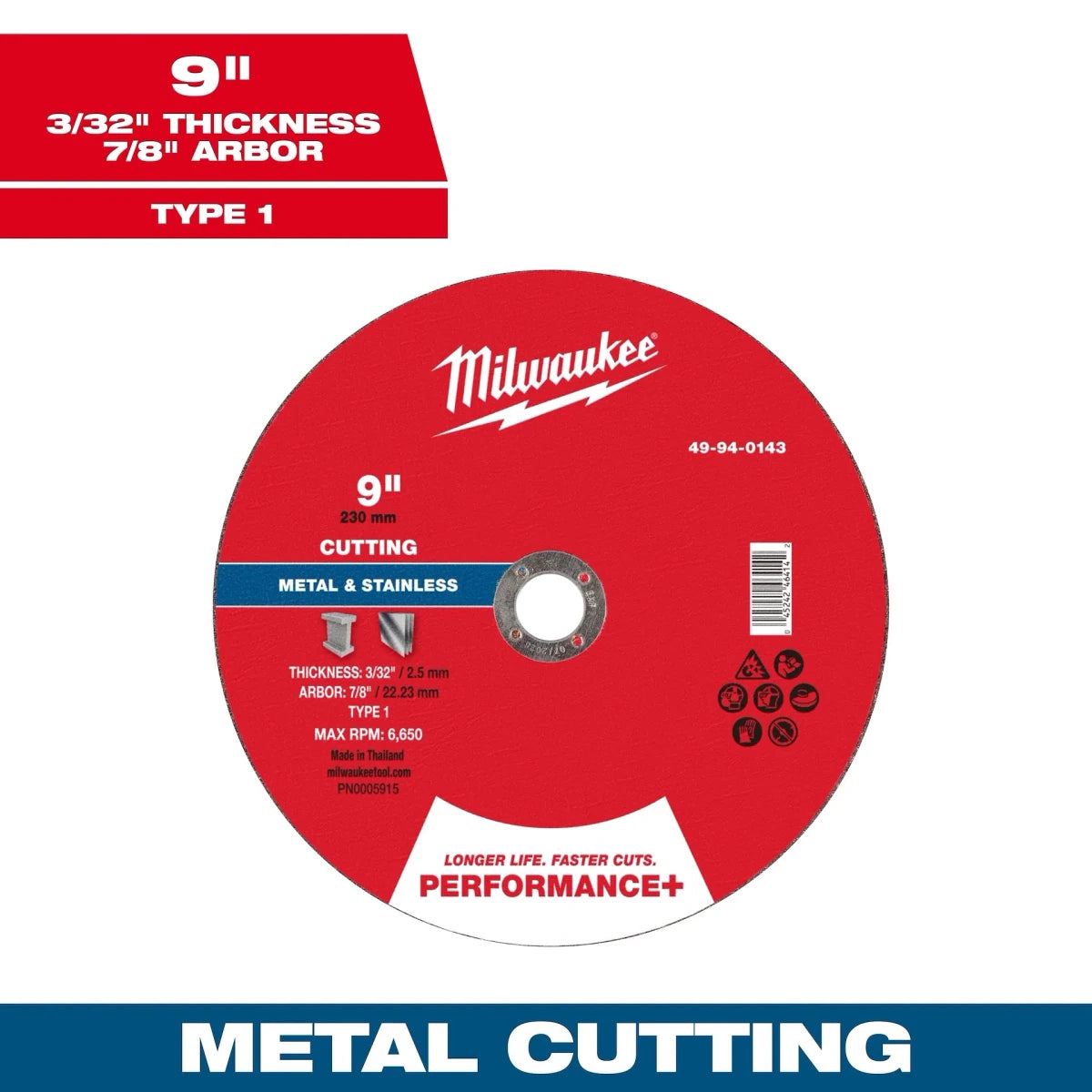 9" x 3/32" x 7/8" Performance+ Metal Cut Off Wheel - Type 1 - AAA Industrial Supply
