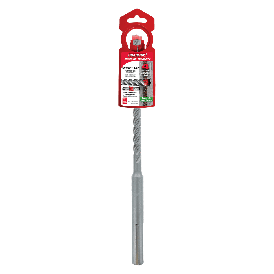 9/16" x 8" x 13" Rebar Demon™ SDS - Max 4 - Cutter Full Carbide Head Hammer Drill Bit - AAA Industrial Supply