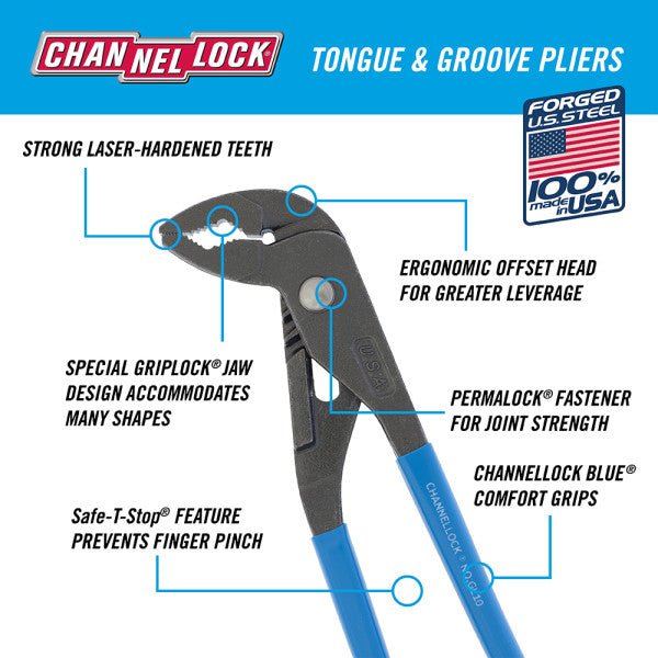9.5" Channellock GRIPLOCKÂ® Plier - AAA Industrial Supply