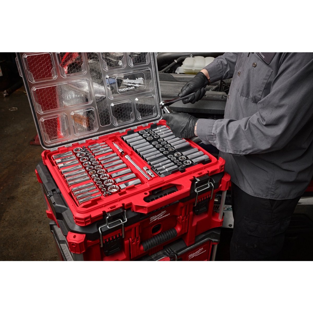 98pc 3/8" Drive 6 - Pt and 12 - Pt Metric & SAE Ratchet & Socket Set with PACKOUT™ Low - Profile Organizer - AAA Industrial Supply