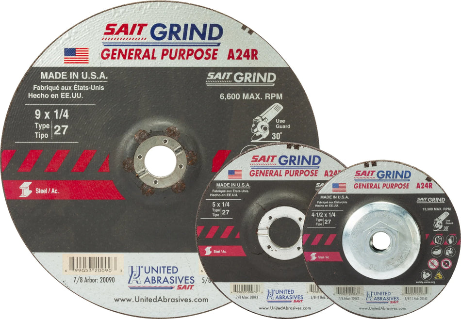 United Abrasives-SAIT20079 A24R General Purpose/Long Life Grinding Wheel (Type 27/Depressed Center)  6" x  1/4" x 7/8", 25-Pack