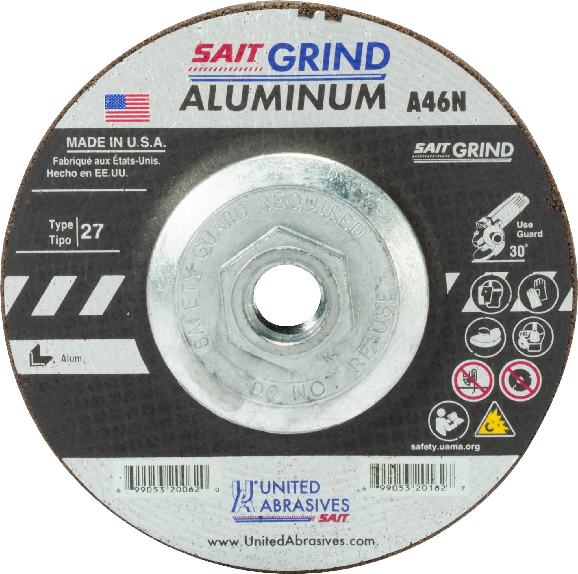 United Abrasives-SAIT 20088 A46N Aluminum Grinding Wheel (Type 27/Depressed Center)  7" x  1/4" x 5/8-11", 10-Pack