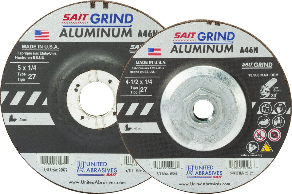 United Abrasives-SAIT 20083 A46N Aluminum Grinding Wheel (Type 27/Depressed Center) 7" x  1/4" x 7/8", 25-Pack