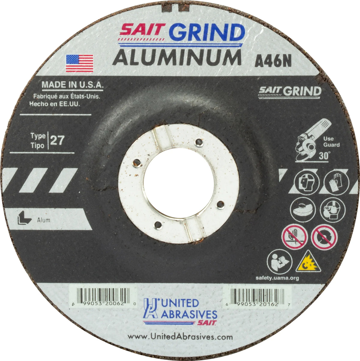 United Abrasives-SAIT 20018 A46N Aluminum Grinding Wheel (Type 27/Depressed Center) 4" x  1/4" x 5/8", 25-Pack   