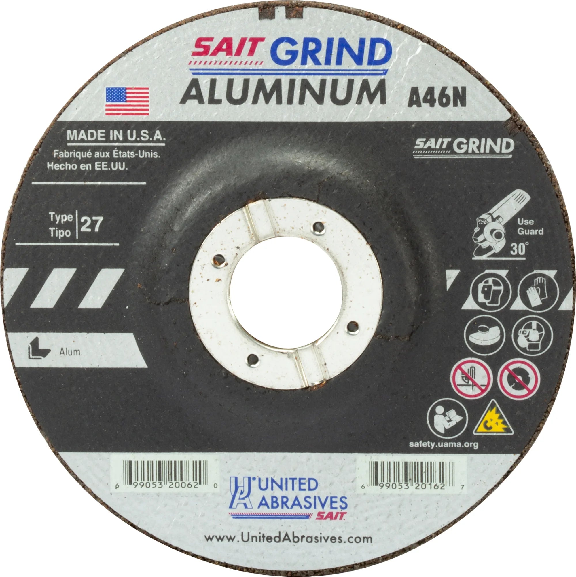 United Abrasives-SAIT 20018 A46N Aluminum Grinding Wheel (Type 27/Depressed Center) 4" x  1/4" x 5/8", 25-Pack   