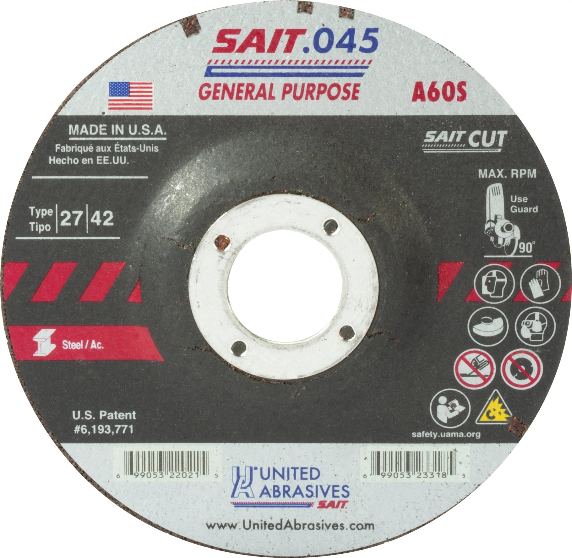 United Abrasives-SAIT 22011 A60S General Purpose Cut-Off Wheels  (Type 27/Type 42 Depressed Center)  4" x .045" x 5/8", 50-Pack