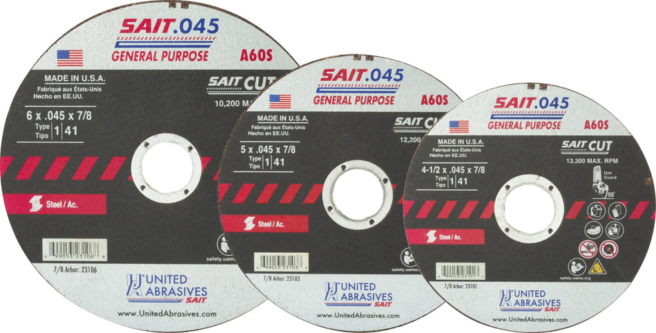United Abrasives-SAIT 23105 A60S General Purpose Cut-Off Wheels (Type 1/Type 41 Flat) 6" x .045" x 5/8", 50-Pack