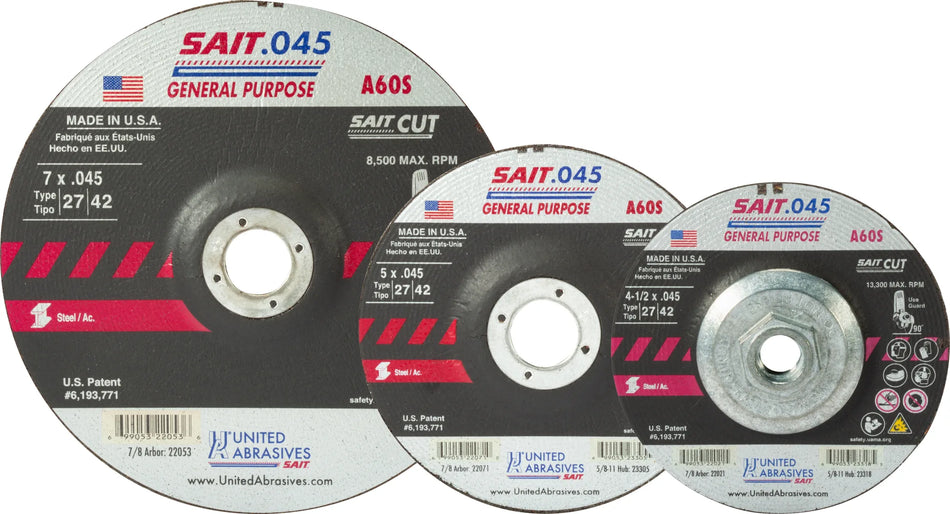 United Abrasives-SAIT 22047 A60S General Purpose Cut-Off Wheel (Type 27/Type 42 Depressed Center)  6" x .045" x 7/8", 50-Pack