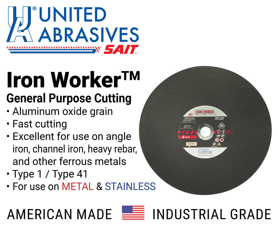 United Abrasives-SAIT 24031 Iron Worker™ General Purpose Chop Saw Wheels 12" x 3/32" x 1", 10 Pack