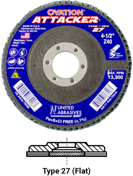 United Abrasives-SAIT 76228 Ovation® Attacker High Density Fiberglass Backed Flap Disc  (Type 27) 5" x 7/8", 60 Grit, 10-Pack