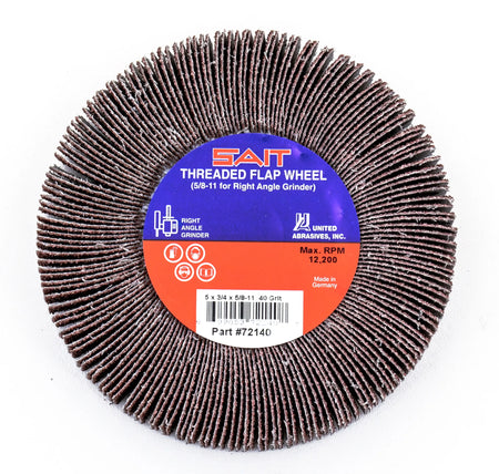 United Abrasives-SAIT 72145 5/8-11 Threaded Flap Wheel 5" x 3/4" x 5/8"-11, 120 Grit, 5-Pack