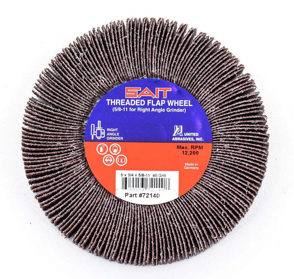 United Abrasives-SAIT 72145 5/8-11 Threaded Flap Wheel 5" x 3/4" x 5/8"-11, 120 Grit, 5-Pack