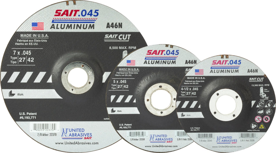 United Abrasives-SAIT 22370 A46N  Aluminum Cut-Off Wheels (Type 27/Type 42 Depressed Center) 7" x .045" x 7/8", 50-Pack