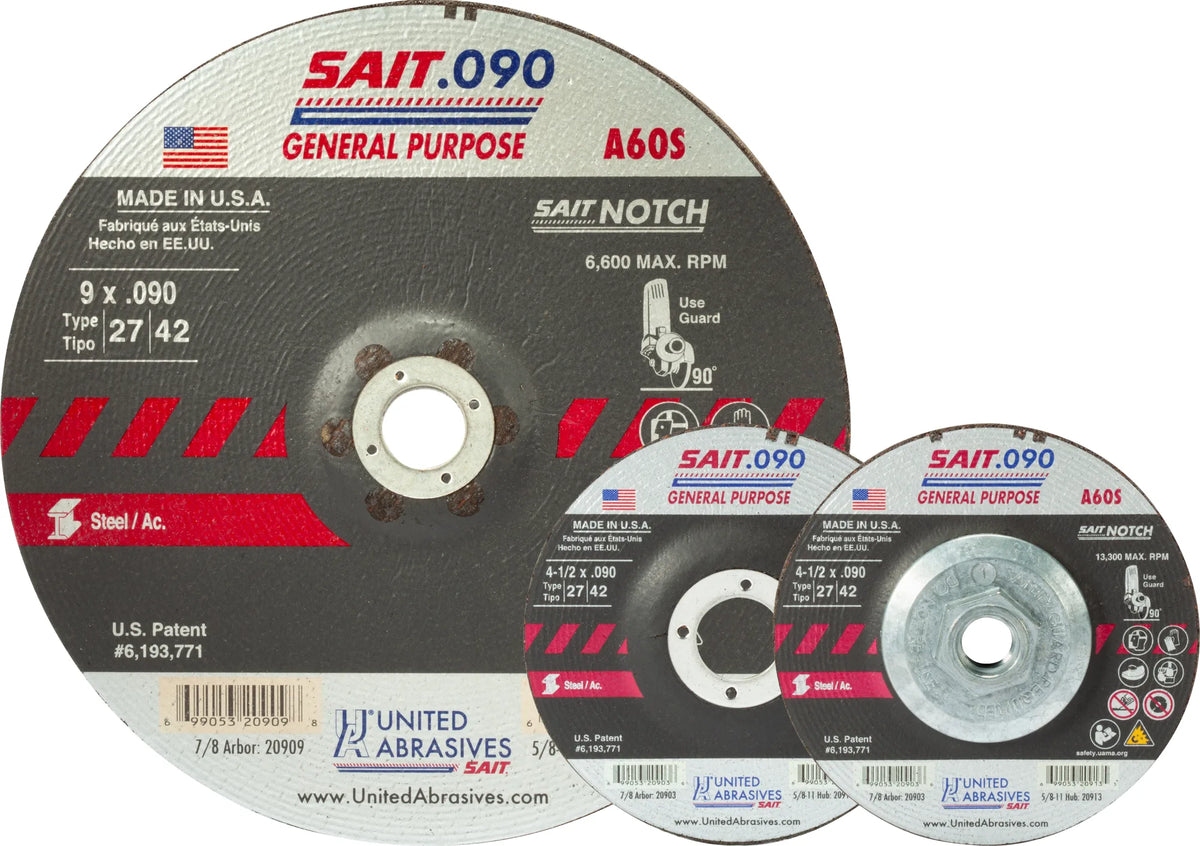 United Abrasives-SAIT 20903 A60S General Purpose Cutting & Notching Wheels (Type 27/Type 42) 4-1/2" x .090" x 7/8", 25-Pack