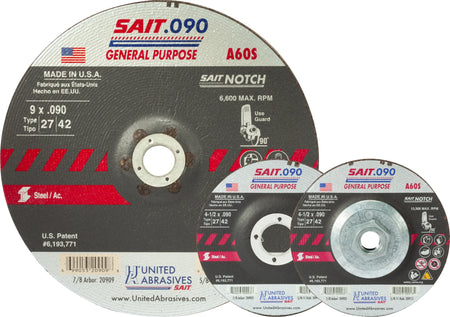 United Abrasives-SAIT 20903 A60S General Purpose Cutting & Notching Wheels (Type 27/Type 42) 4-1/2" x .090" x 7/8", 25-Pack
