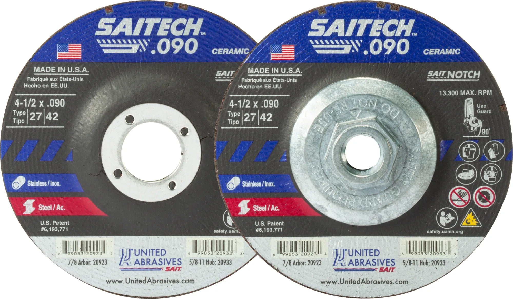 United Abrasives-SAIT 20923 Saitech Ultimate Performance™ Premium Performance Cutting & Notching Wheels (Type 27/Type 42) 4-1/2" x .090" x 7/8", 25-Pack