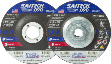 United Abrasives-SAIT 20923 Saitech Ultimate Performance™ Premium Performance Cutting & Notching Wheels (Type 27/Type 42) 4-1/2" x .090" x 7/8", 25-Pack