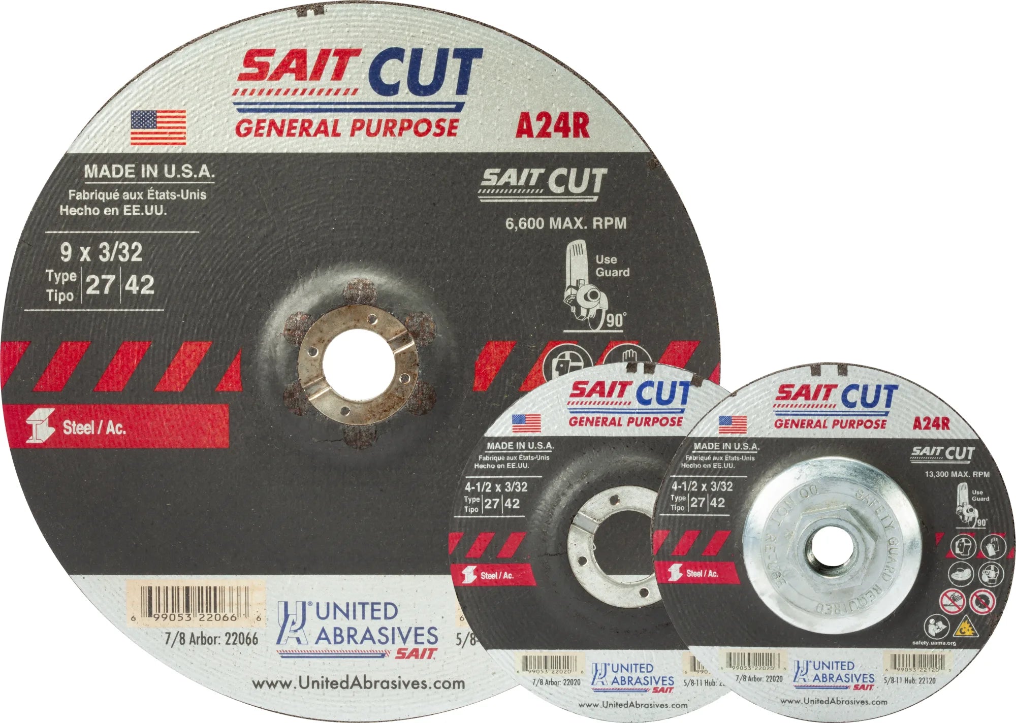 United Abrasives-SAIT 22066 A24R  General Purpose Cutting Wheels 9" x 3/32" x 7/8", 25-Pack