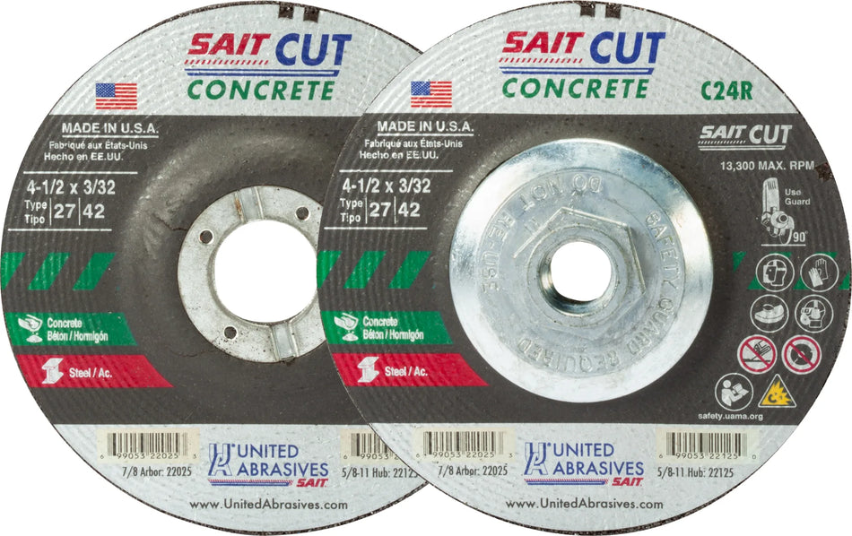 United Abrasives-SAIT 22025 C24R  Concrete Cutting Wheels 4-1/2" x 3/32" x 7/8", 25-Pack