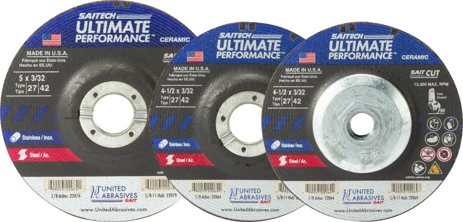 United Abrasives-SAIT 22069 Saitech Ultimate Performance™ Cutting Wheels 4-1/2" x 3/32" x 5/8"-11, 10-Pack