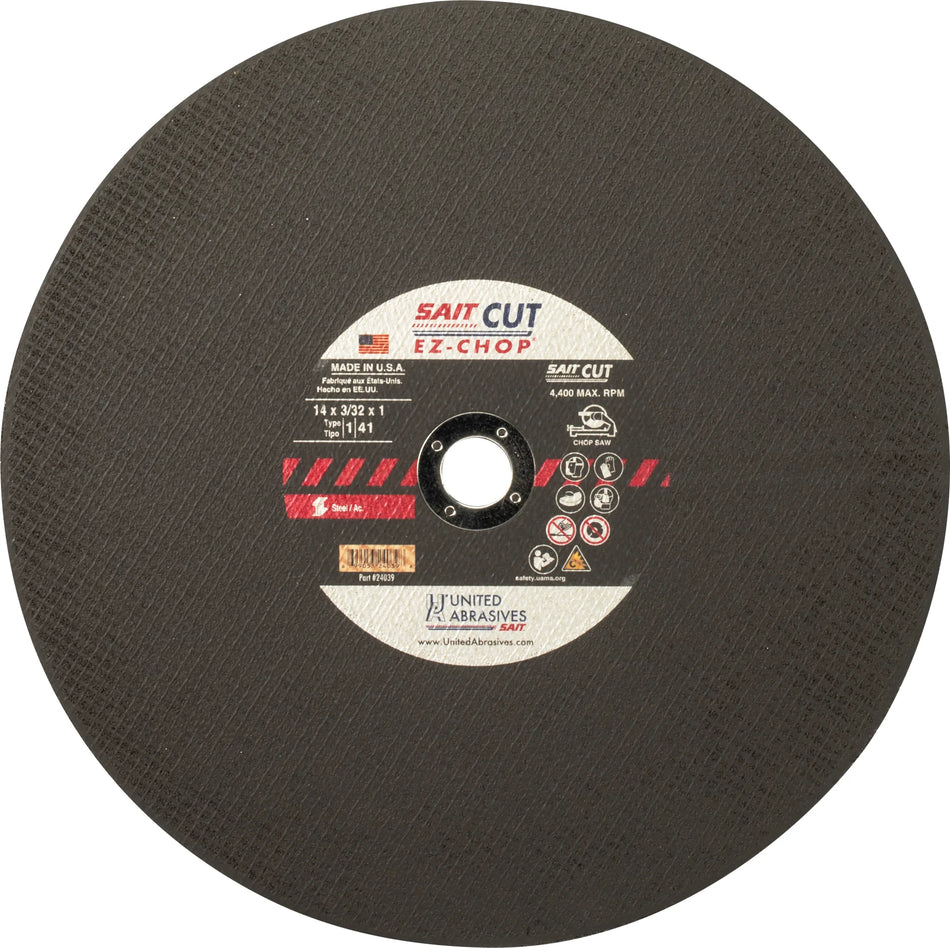 United Abrasives-SAIT 24039 EZ-Chop®  Burr Free Chop Saw Wheels 14" x 3/32" x 1", 1-Pack
