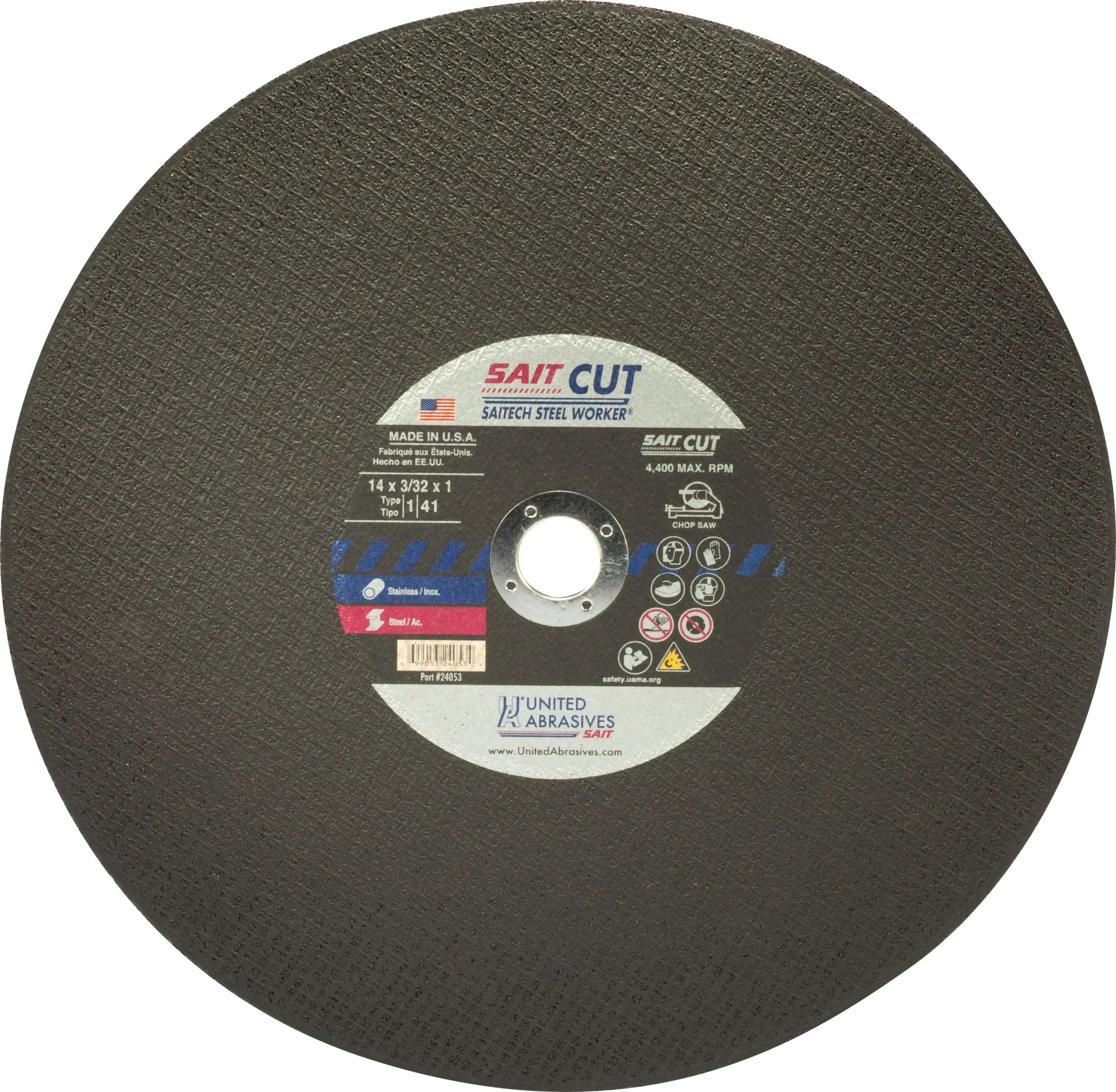 United Abrasives-SAIT 24013 Saitech Steel Worker® Premium Performance Chop Saw Wheels 16" x 3/32" x 1", 1-Pack