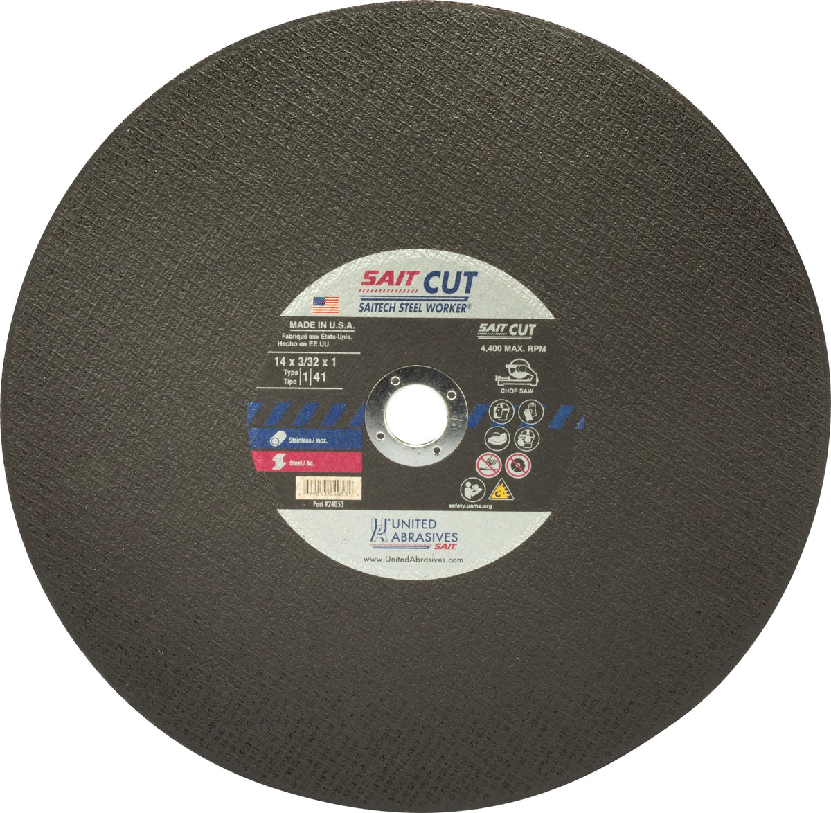 United Abrasives-SAIT 24053 Saitech Steel Worker® Premium Performance Chop Saw Wheels 14" x 3/32" x 1", 1-Pack