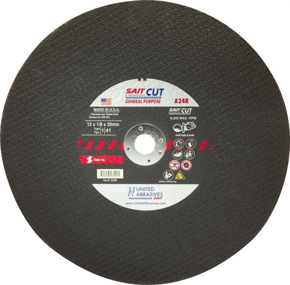 United Abrasives-SAIT 23455 A24R General Purpose Large Diameter Portable Saw Cutting Wheels 14" x 1/8" x 20MM, 1-Pack