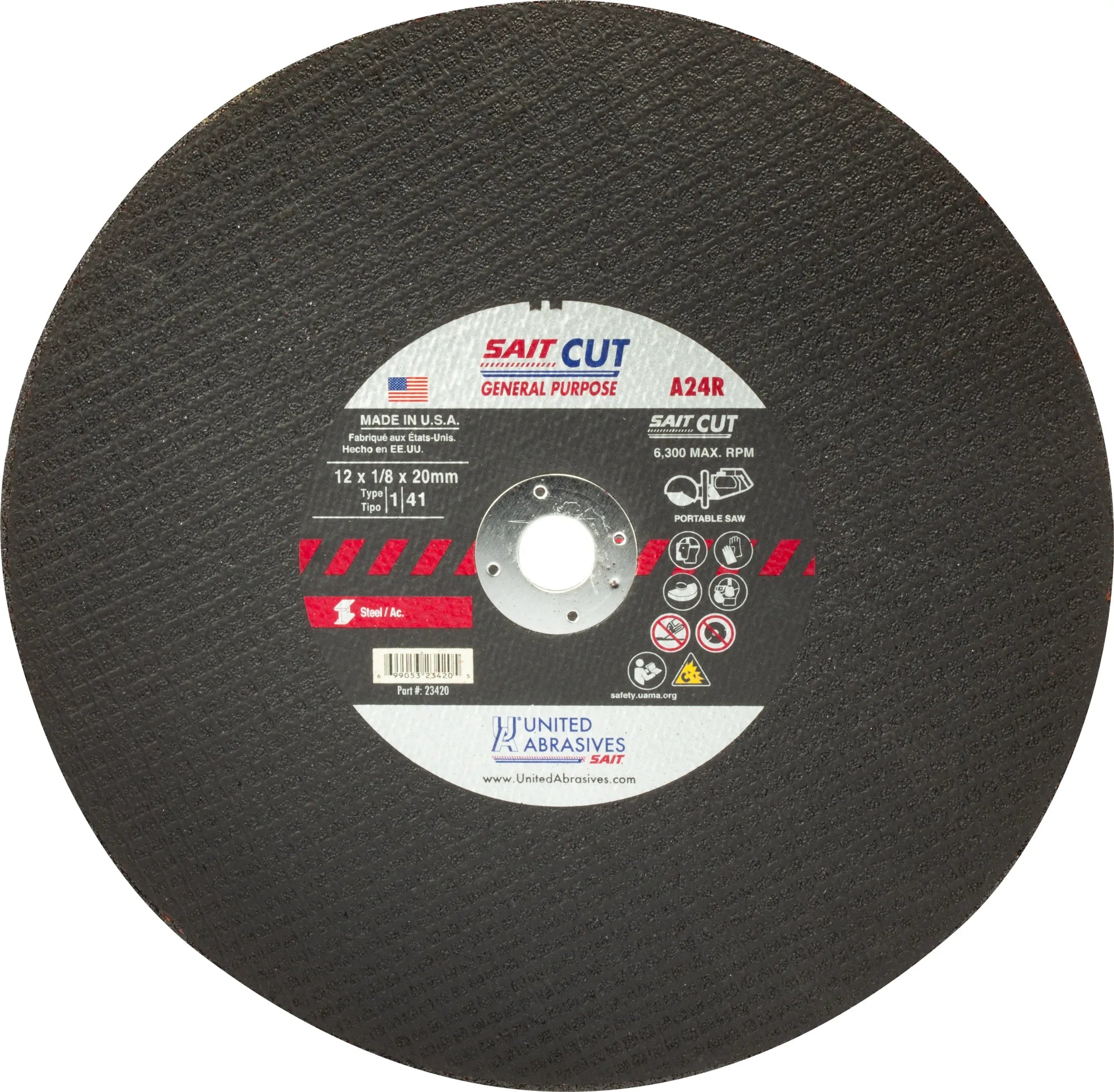 United Abrasives-SAIT 23459 A24R General Purpose Large Diameter Portable Saw Cutting Wheels 16" x 1/8" x 1", 1-Pack