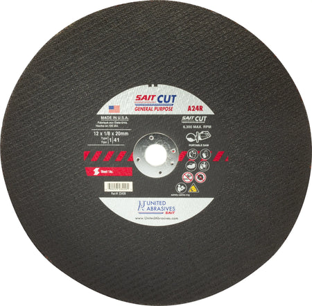 United Abrasives-SAIT 23459 A24R General Purpose Large Diameter Portable Saw Cutting Wheels 16" x 1/8" x 1", 1-Pack