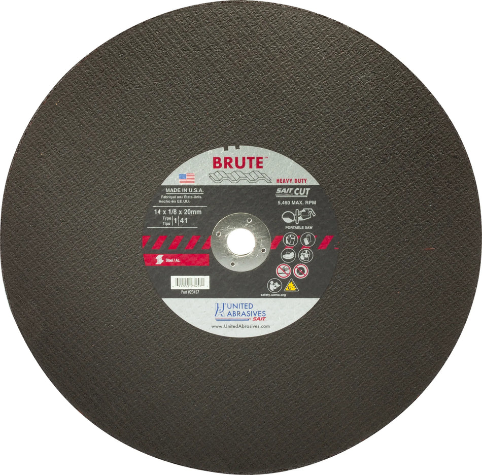 United Abrasives-SAIT 23412 Brute™ Sharp Metals Large Diameter Portable Saw Cutting Wheels 12" x 1/8" x 1", 1-Pack