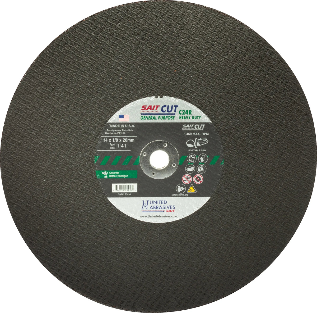 United Abrasives-SAIT 23456 C24R Concrete Large Diameter Portable Saw Cutting Wheels 14" x 1/8" x 20MM, 1-Pack